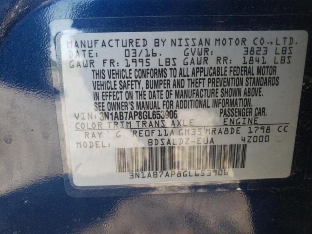 Photo 10 from auction – 2016 NISSAN SENTRA S with VIN 3N1AB7AP8GL653906