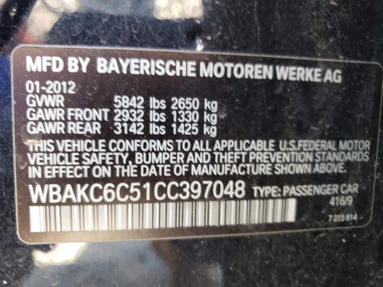 Photo 10 from auction – 2012 BMW ALPINA B7 with VIN WBAKC6C51CC397048