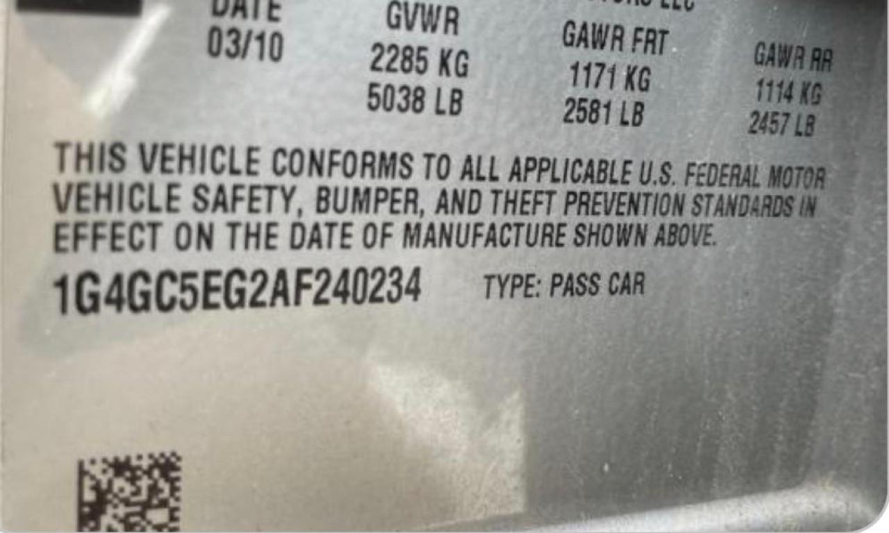 Photo 10 from auction – 2010 BUICK LACROSSE C with VIN 1G4GC5EG2AF240234