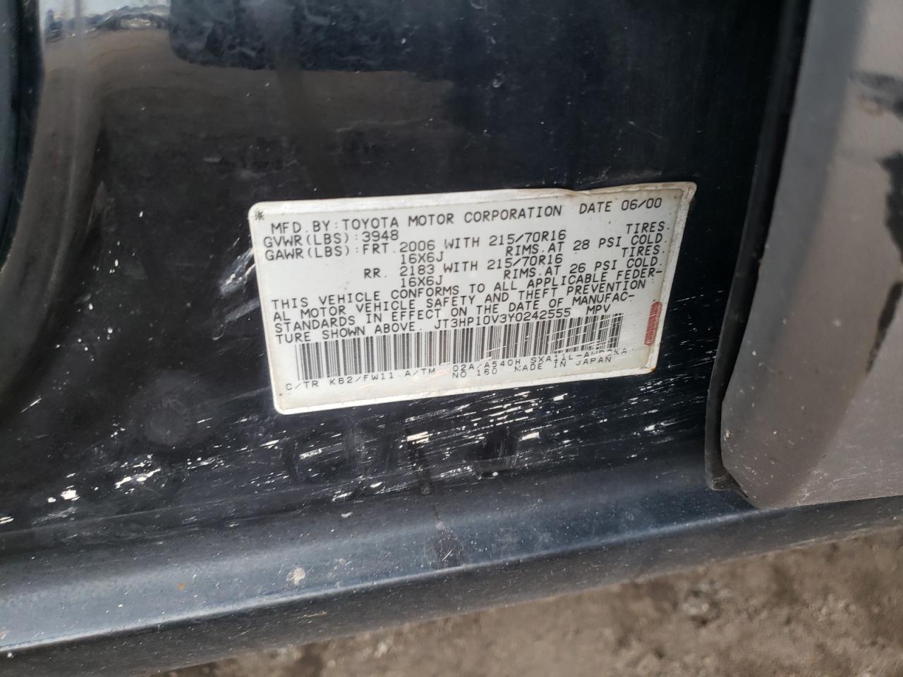 Photo 10 from auction – 2000 TOYOTA RAV4 with VIN JT3HP10V3Y0242555