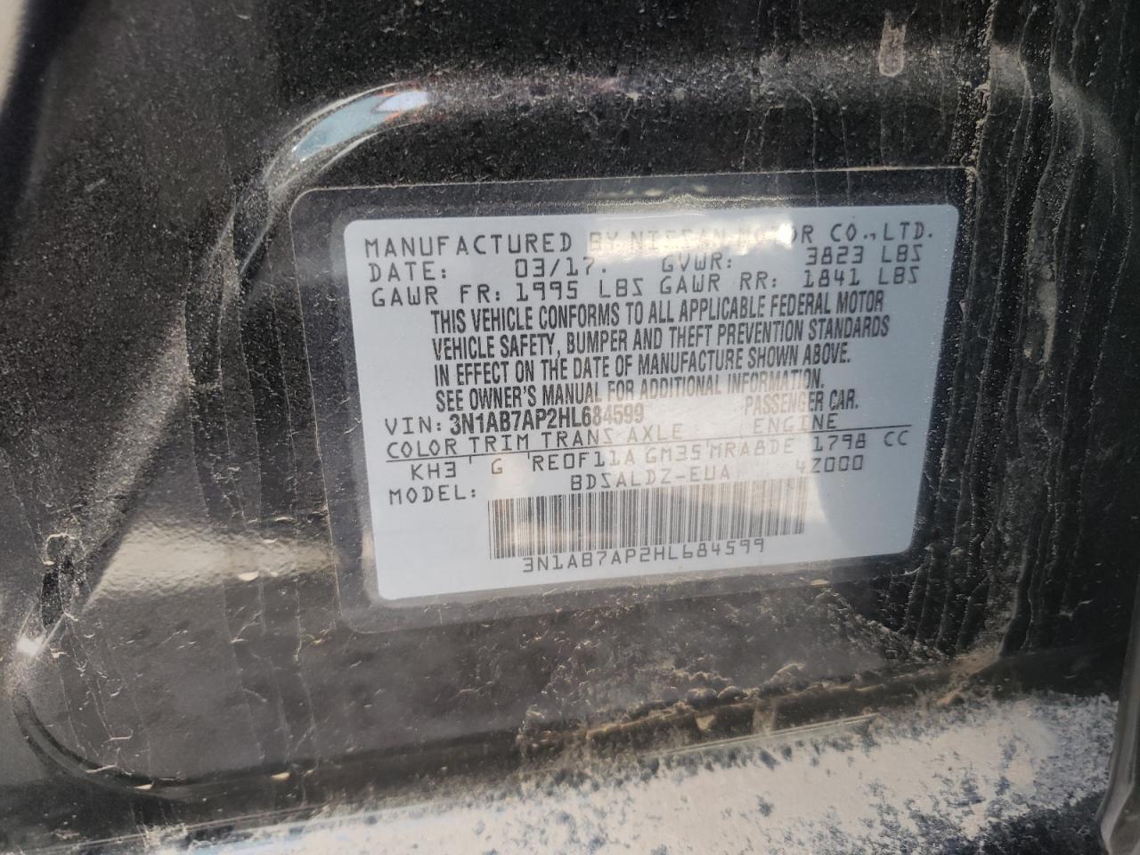 Photo 9 from auction – 2017 NISSAN SENTRA S with VIN 3N1AB7AP2HL684599