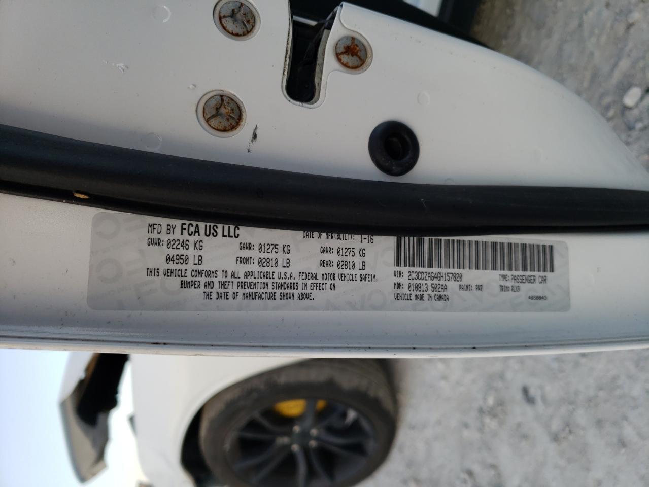 Photo 10 from auction – 2016 DODGE CHALLENGER with VIN 2C3CDZAG4GH157820
