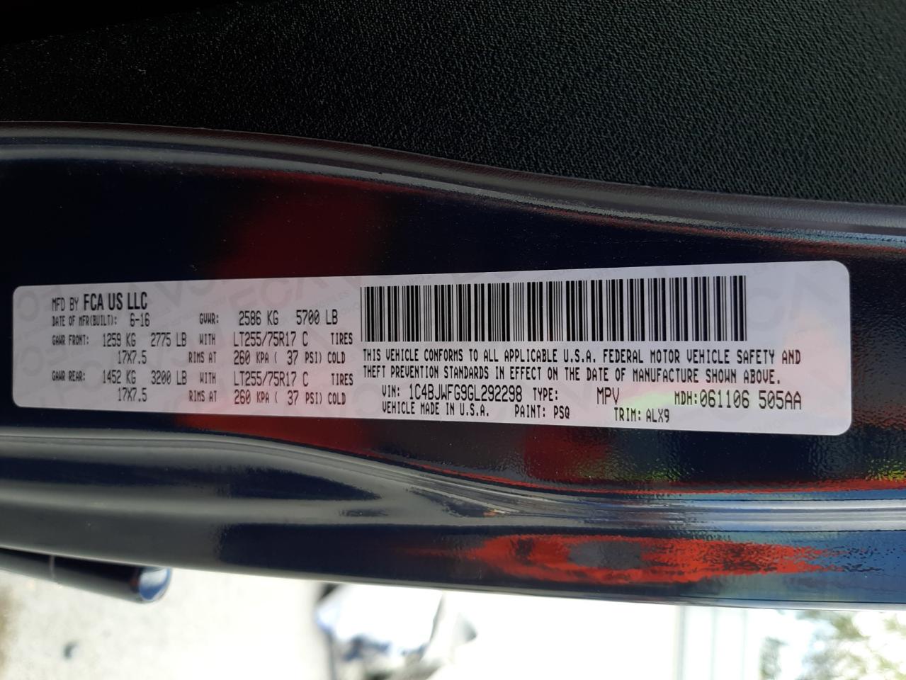 Photo 10 from auction – 2016 JEEP WRANGLER U with VIN 1C4BJWFG9GL292298