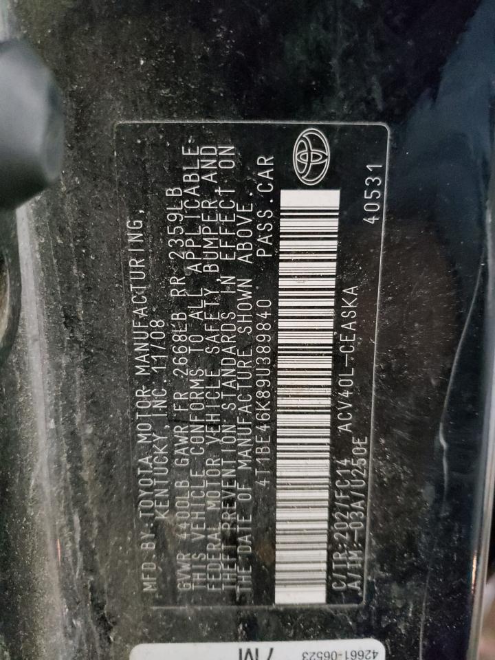 Photo 10 from auction – 2009 TOYOTA CAMRY BASE with VIN 4T1BE46K89U389840