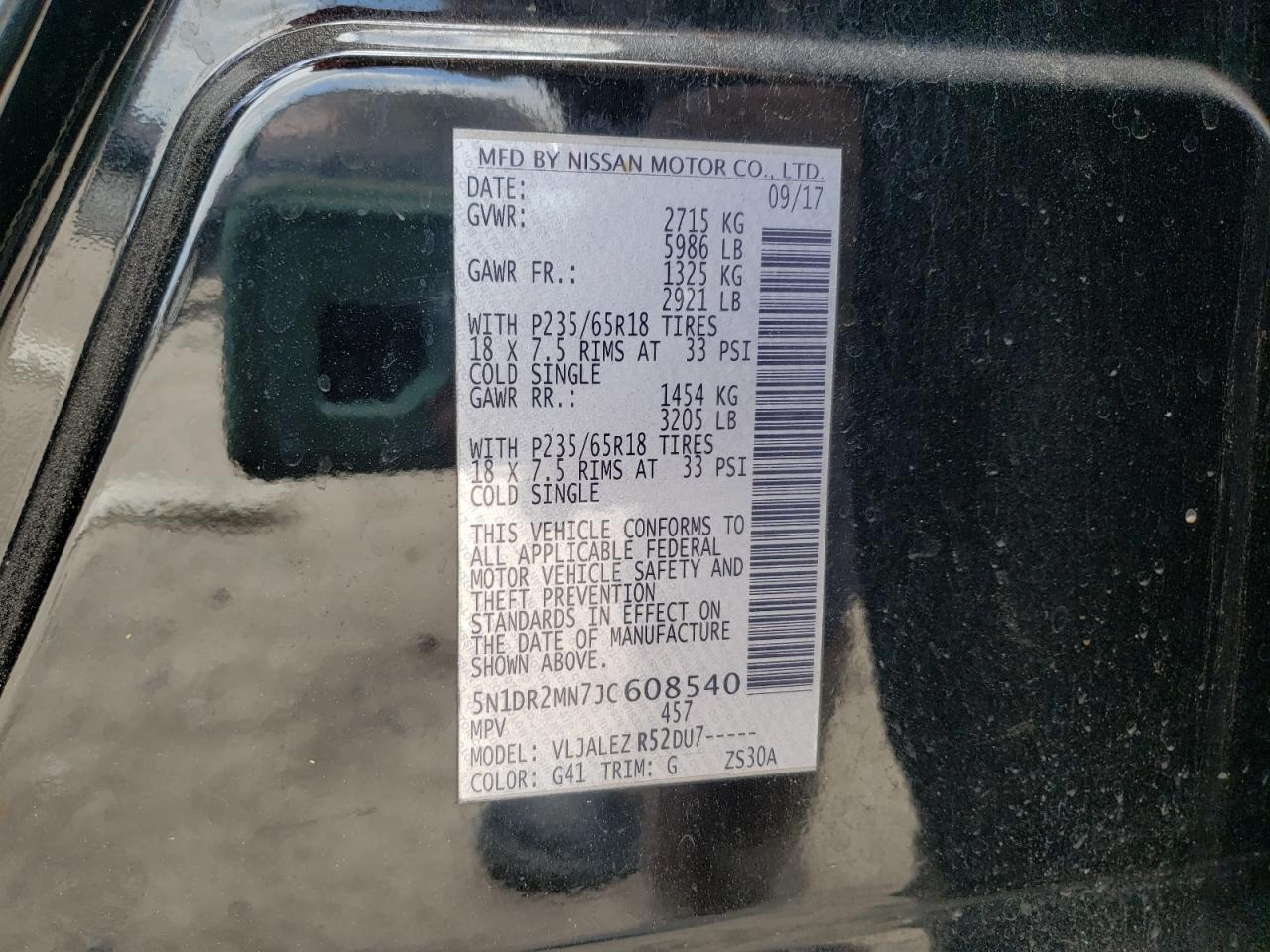 Photo 10 from auction – 2018 NISSAN PATHFINDER with VIN 5N1DR2MN7JC608540