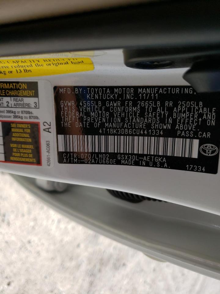 Foto 10 de la subasta – 2012 TOYOTA AVALON BAS con VIN 4T1BK3DB6CU441334