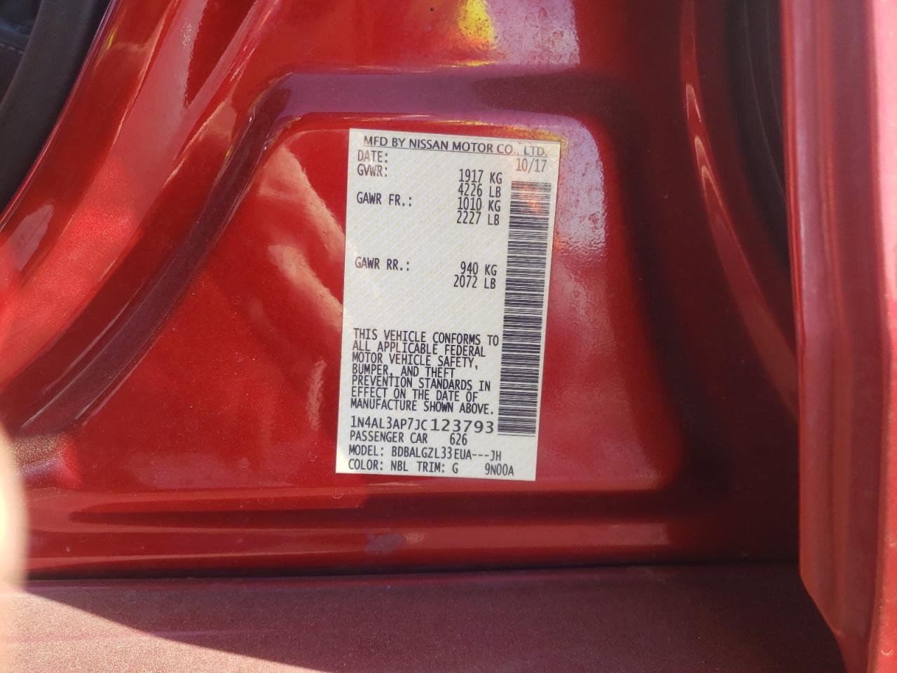 Photo 10 from auction – 2018 NISSAN ALTIMA 2.5 with VIN 1N4AL3AP7JC123793
