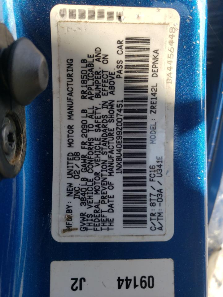 Photo 10 from auction – 2009 TOYOTA COROLLA BA with VIN 1NXBU40E99Z007451