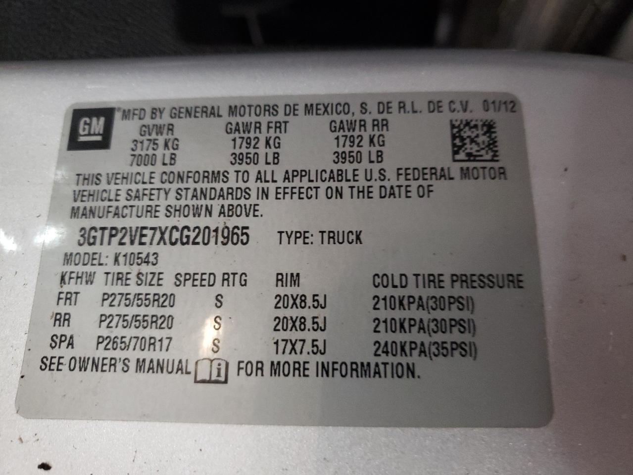 Photo 10 from auction – 2012 GMC SIERRA K15 with VIN 3GTP2VE7XCG201965
