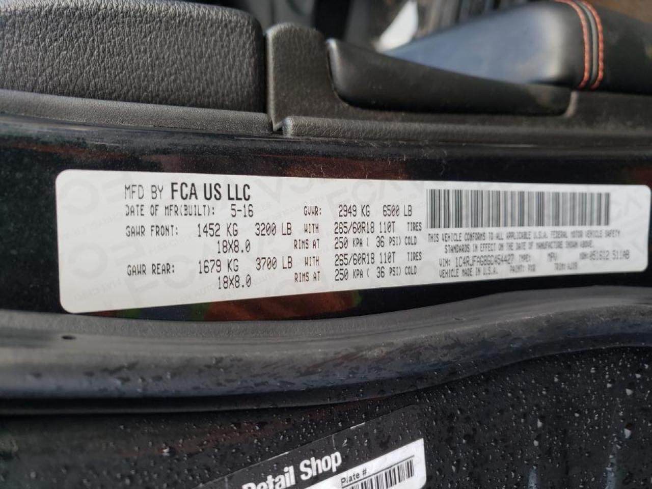 Photo 10 from auction – 2016 JEEP GRAND CHER with VIN 1C4RJFAG8GC454427