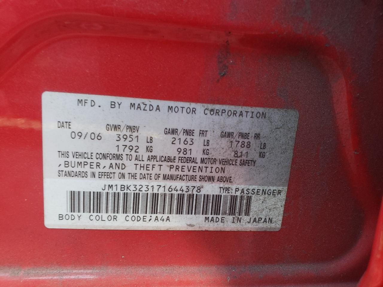 Photo 10 from auction – 2007 MAZDA 3 S with VIN JM1BK323171644378