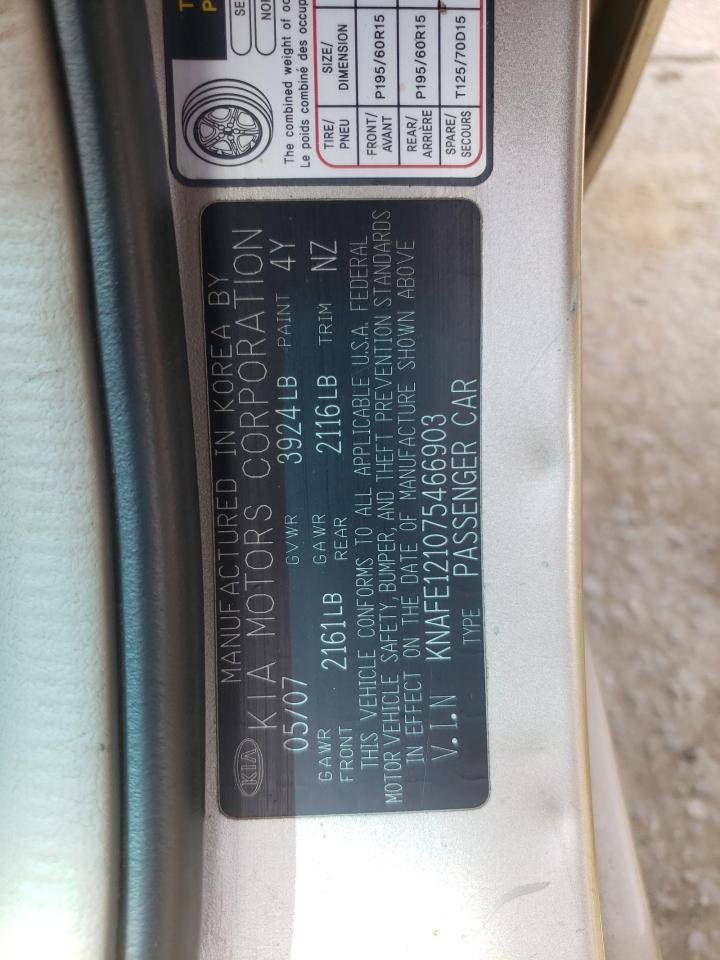 Photo 10 from auction – 2007 KIA SPECTRA EX with VIN KNAFE121075466903