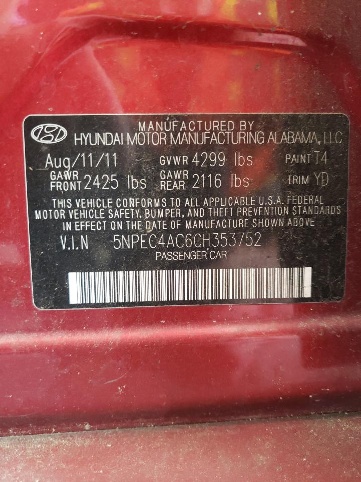 Photo 10 from auction – 2012 HYUNDAI SONATA SE with VIN 5NPEC4AC6CH353752