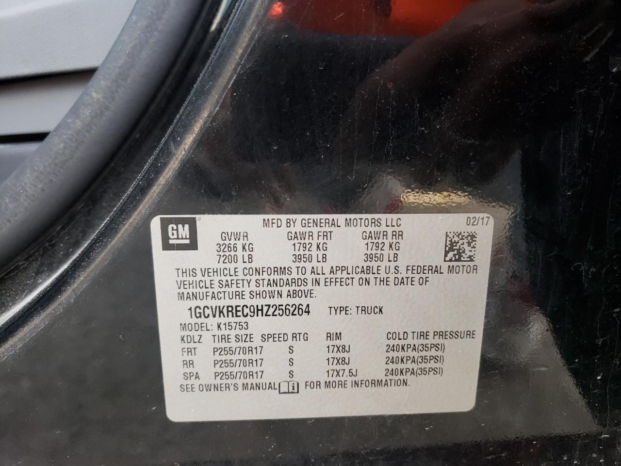 Photo 10 from auction – 2017 CHEVROLET SILVERADO with VIN 1GCVKREC9HZ256264
