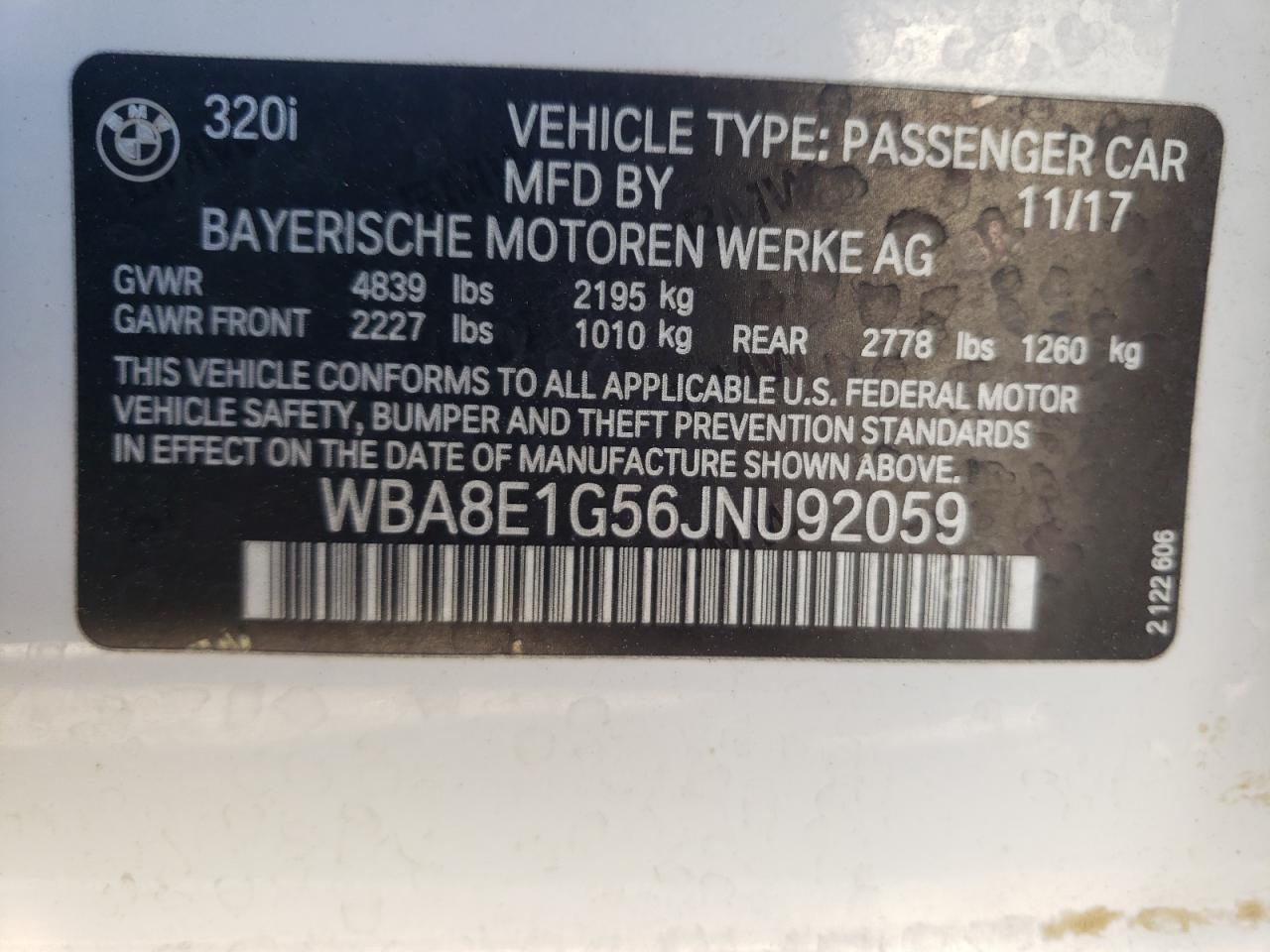 Photo 10 from auction – 2018 BMW 320 I with VIN WBA8E1G56JNU92059