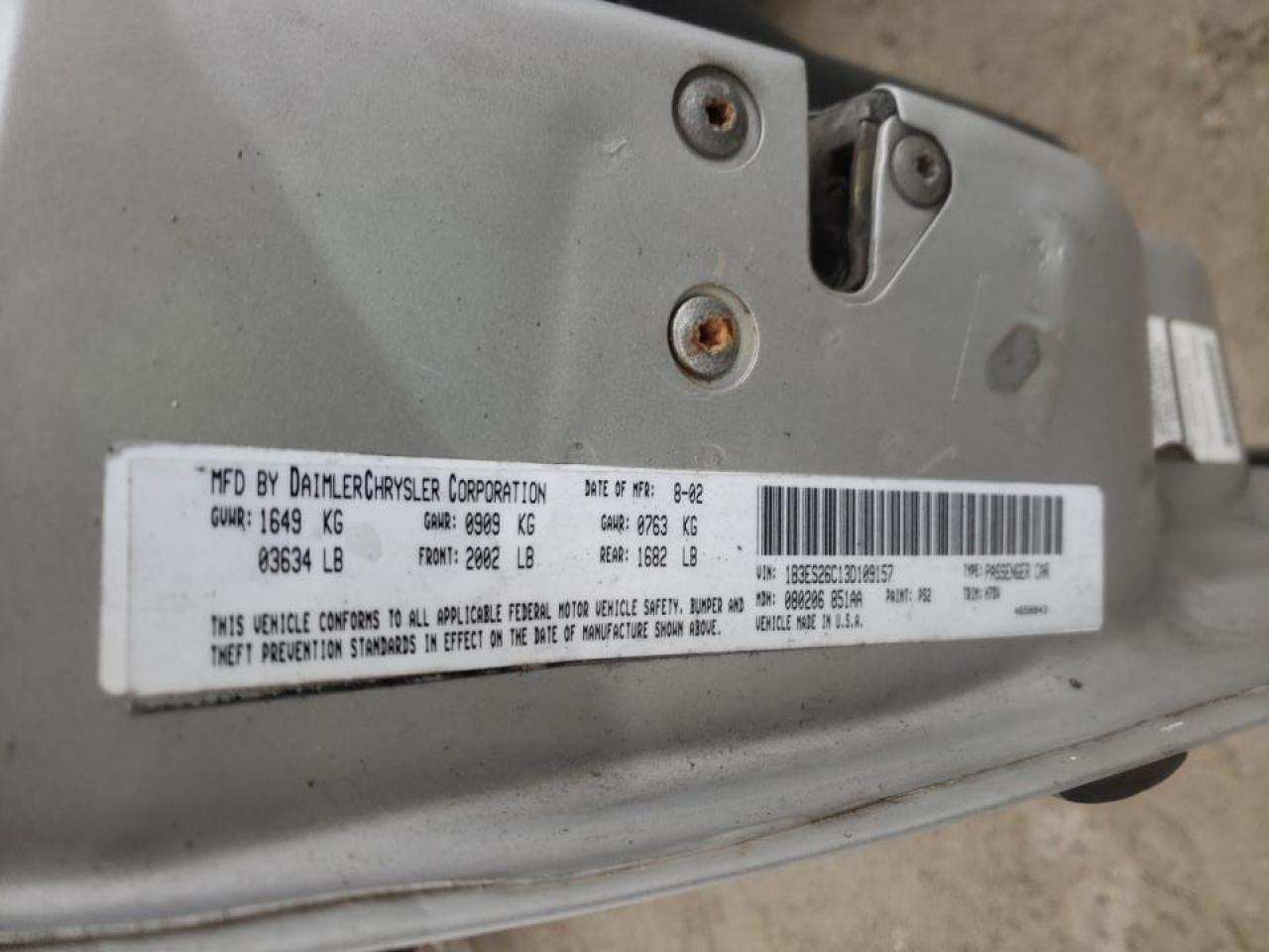 Photo 10 from auction – 2003 DODGE NEON with VIN 1B3ES26C13D109157
