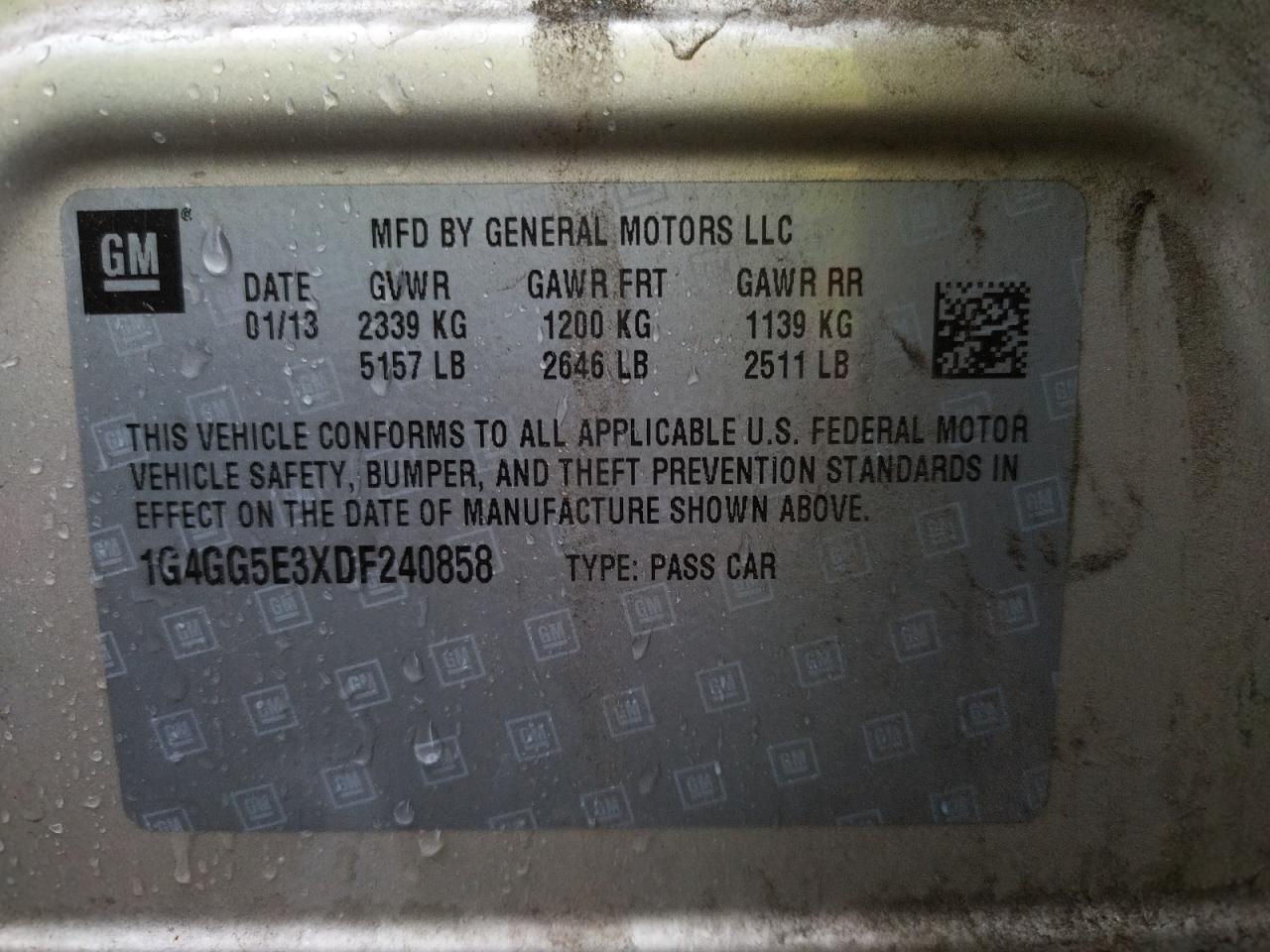 Photo 10 from auction – 2013 BUICK LACROSSE P with VIN 1G4GG5E3XDF240858