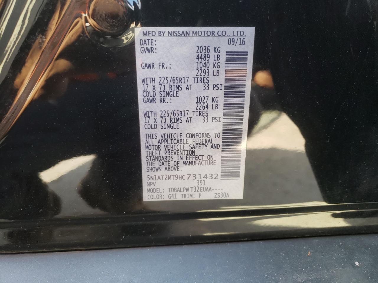 Photo 10 from auction – 2017 NISSAN ROGUE S with VIN 5N1AT2MT9HC731432