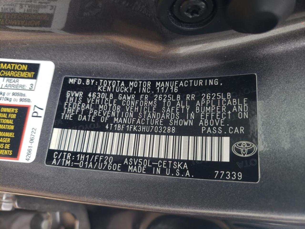 Photo 10 from auction – 2017 TOYOTA CAMRY LE with VIN 4T1BF1FK3HU703288