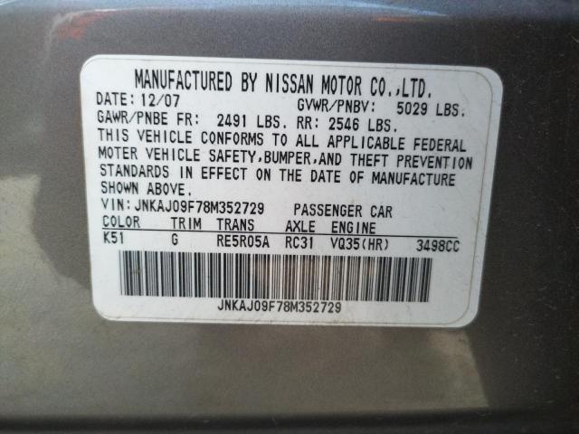 Photo 10 from auction – 2008 INFINITI EX35 BASE with VIN JNKAJ09F78M352729