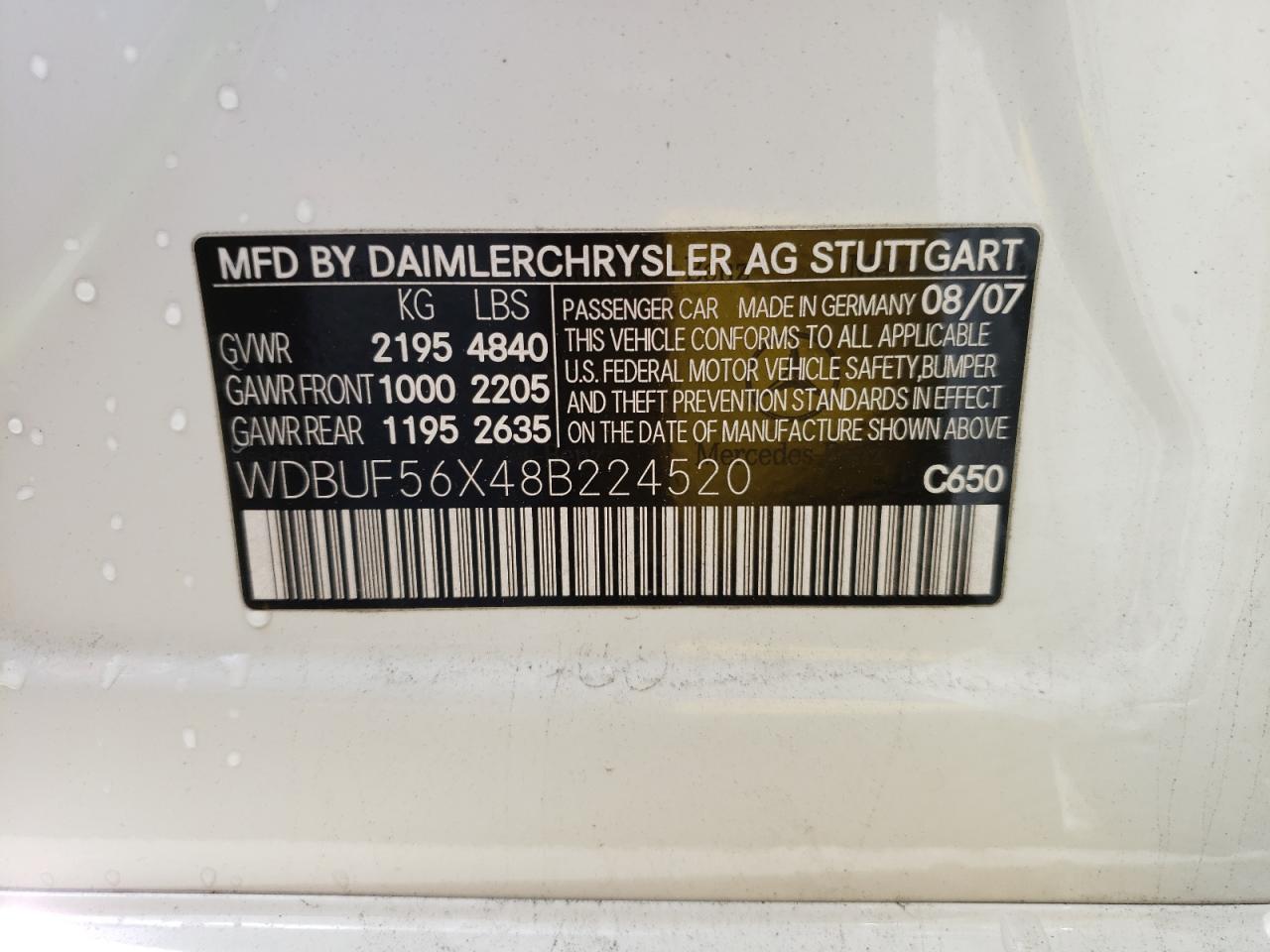 Photo 10 from auction – 2008 MERCEDES-BENZ E 350 with VIN WDBUF56X48B224520