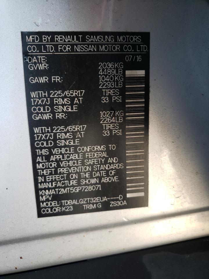 Photo 10 from auction – 2016 NISSAN ROGUE S with VIN KNMAT2MT5GP728071