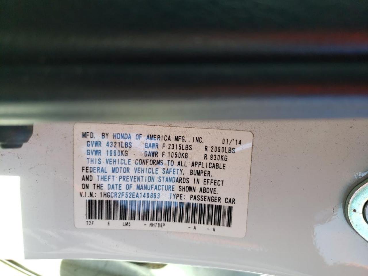 Photo 10 from auction – 2014 HONDA ACCORD SPO with VIN 1HGCR2F52EA140863