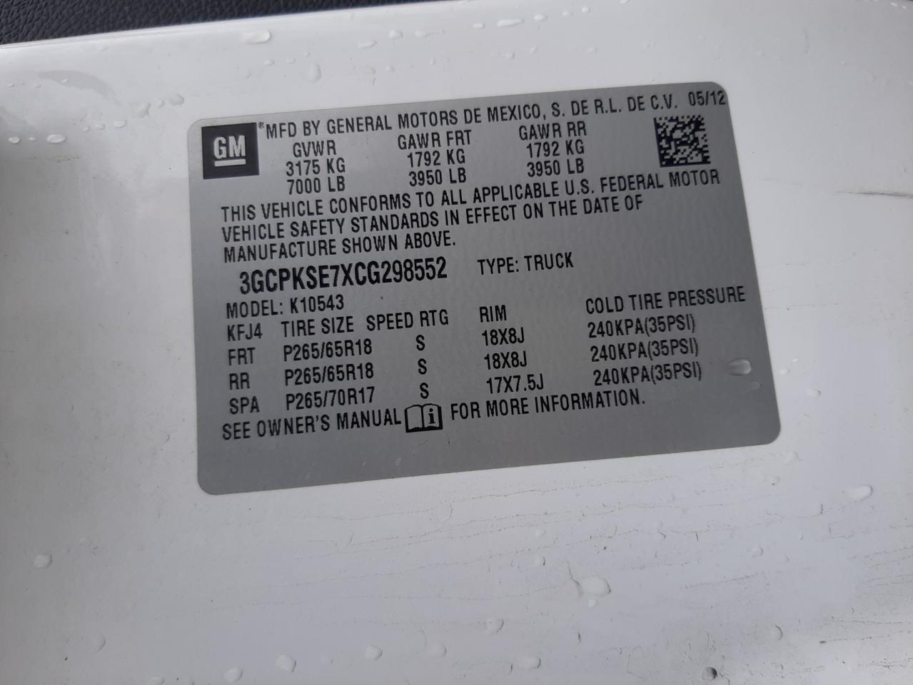 Photo 11 from auction – 2012 CHEVROLET SILVERADO with VIN 3GCPKSE7XCG298552