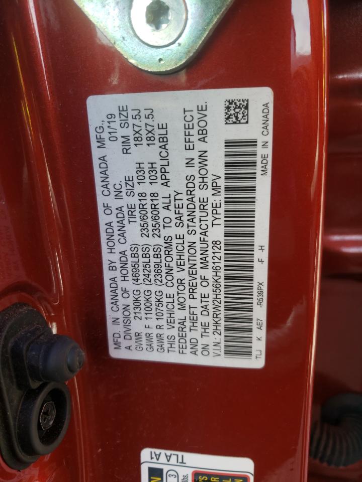 Photo 10 from auction – 2019 HONDA CR-V EX with VIN 2HKRW2H56KH612128