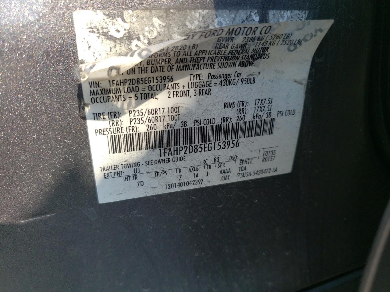Photo 10 from auction – 2014 FORD TAURUS SE with VIN 1FAHP2D85EG153956