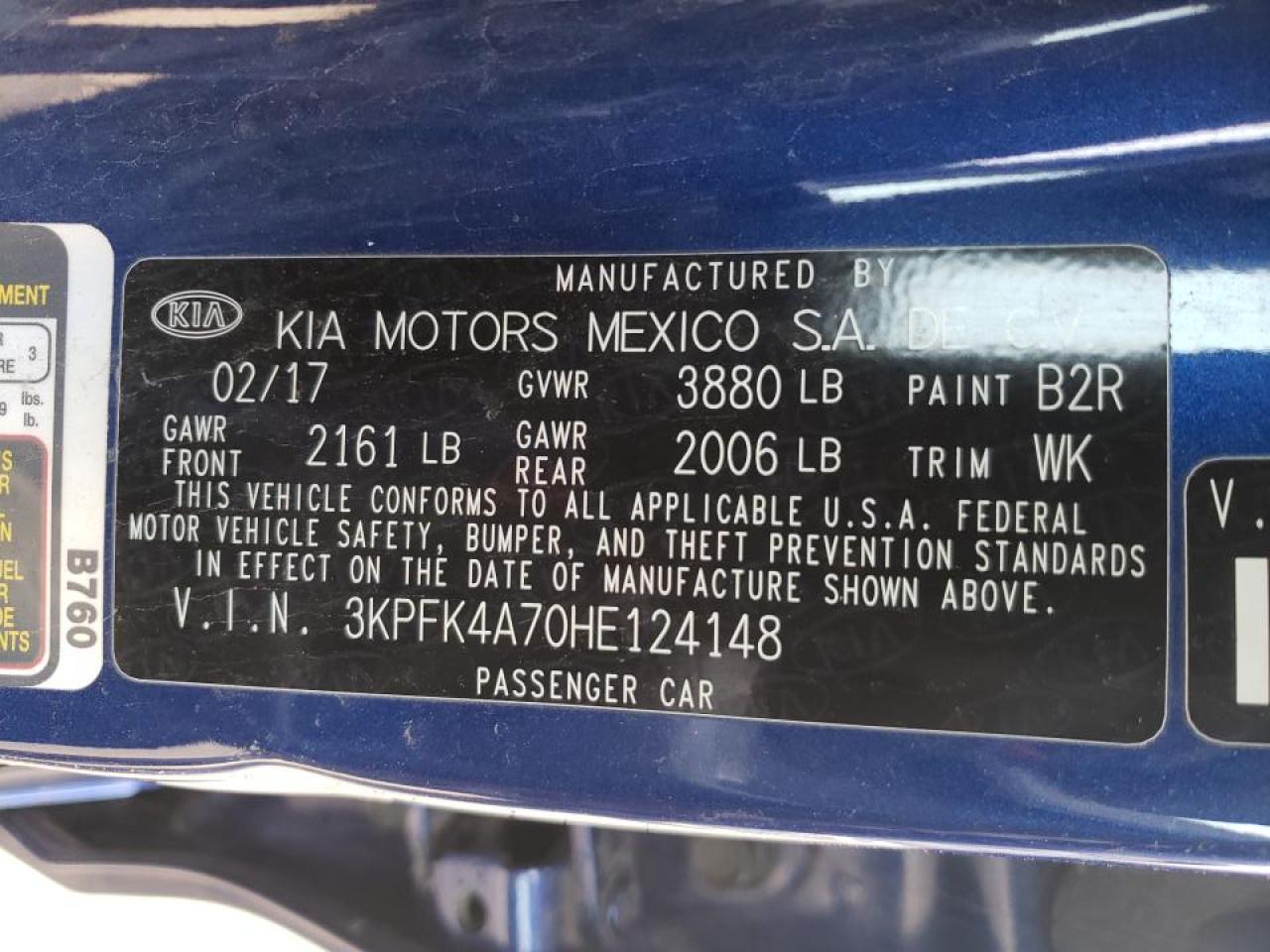 Photo 10 from auction – 2017 KIA FORTE LX with VIN 3KPFK4A70HE124148