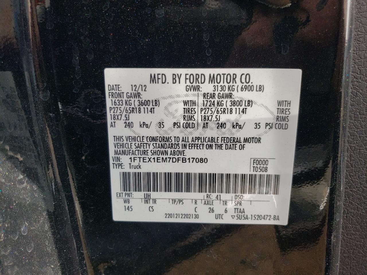 Photo 10 from auction – 2013 FORD F150 SUPER with VIN 1FTEX1EM7DFB17080