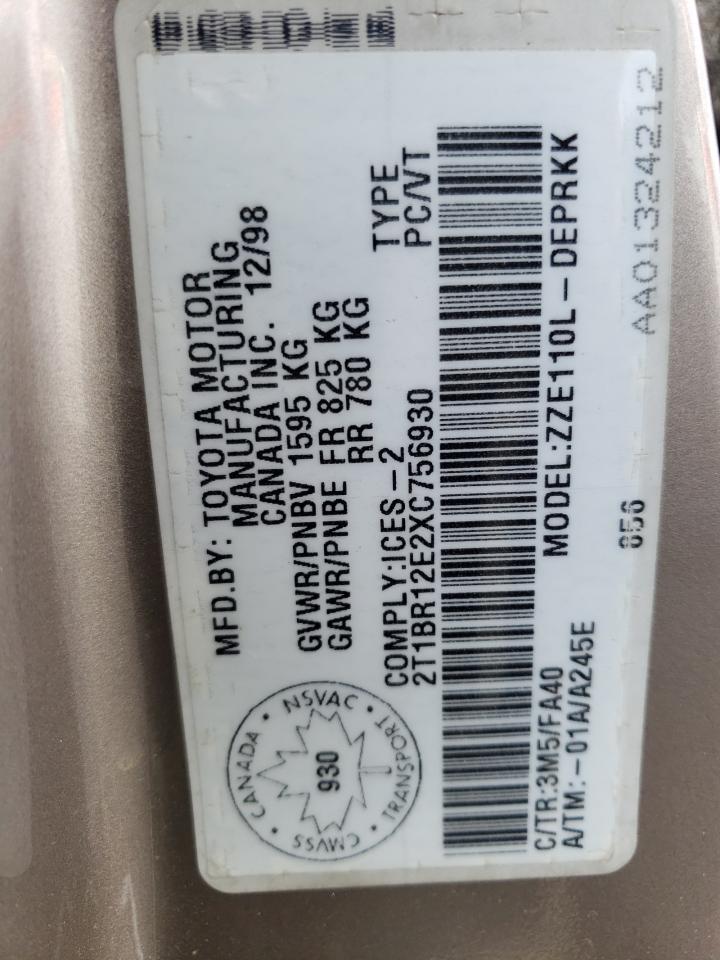 Photo 10 from auction – 1999 TOYOTA COROLLA VE with VIN 2T1BR12E2XC756930