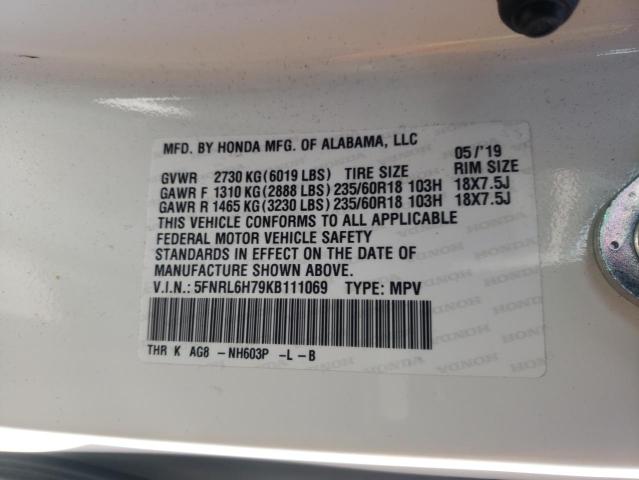 Photo 10 from auction – 2019 HONDA ODYSSEY EX with VIN 5FNRL6H79KB111069