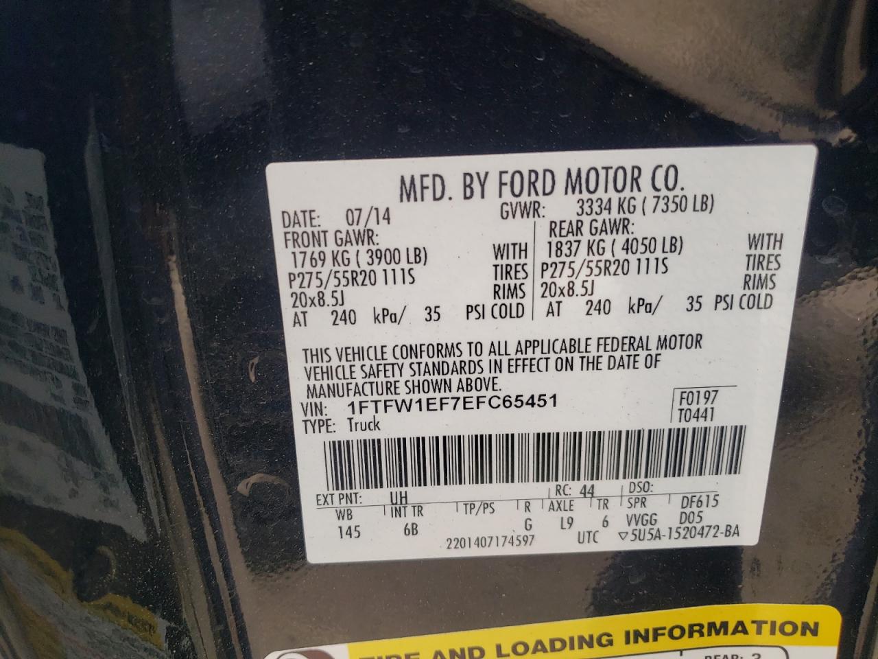 Zdjęcie 10 z aukcji – 2014 FORD F150 SUPER z VIN 1FTFW1EF7EFC65451