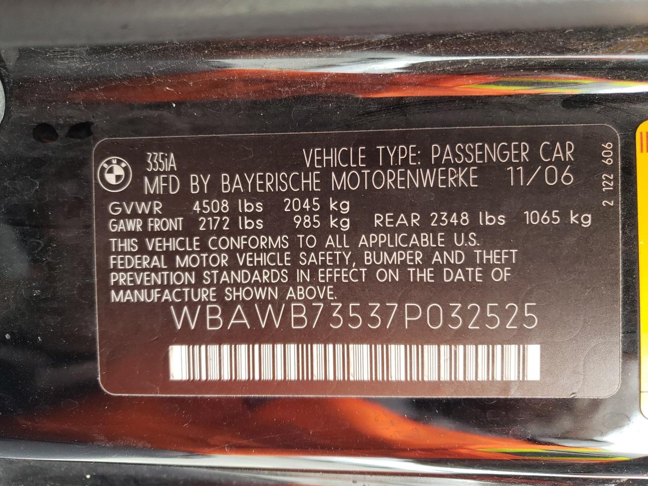 Photo 10 from auction – 2007 BMW 3 SERIES with VIN WBAWB73537P032525