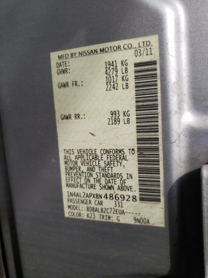 Photo 10 from auction – 2011 NISSAN ALTIMA BAS with VIN 1N4AL2APXBN486928