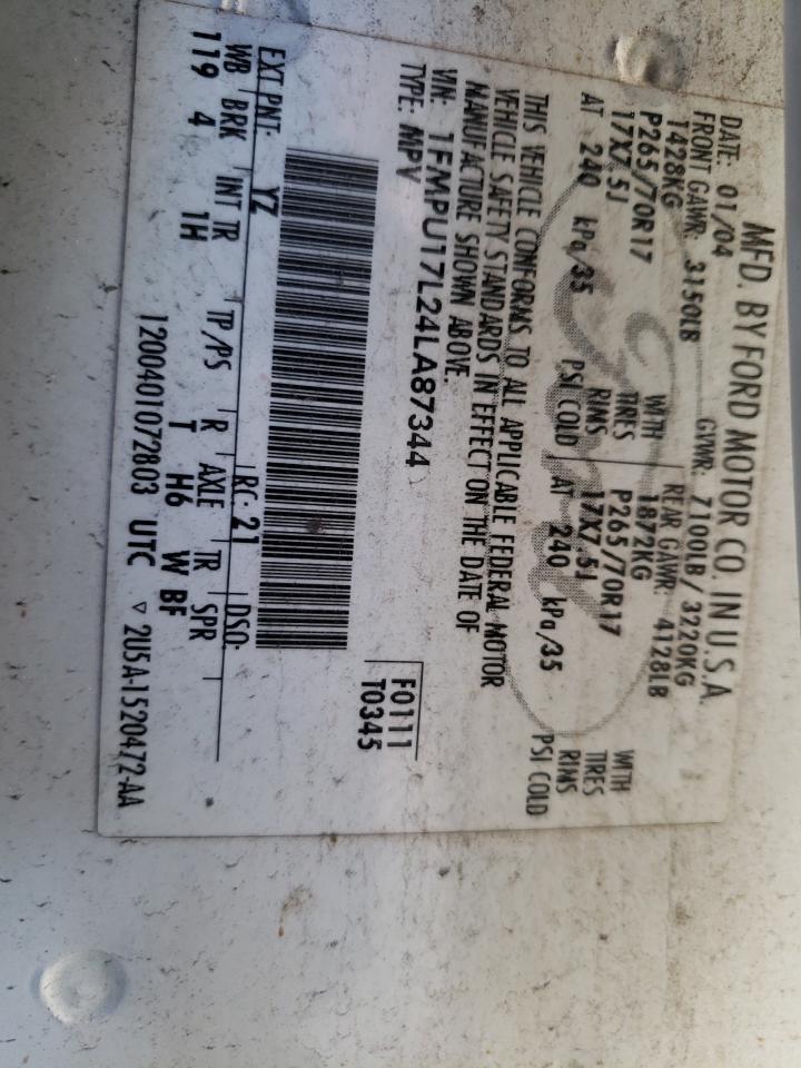 Photo 10 from auction – 2004 FORD EXPEDITION with VIN 1FMPU17L24LA87344