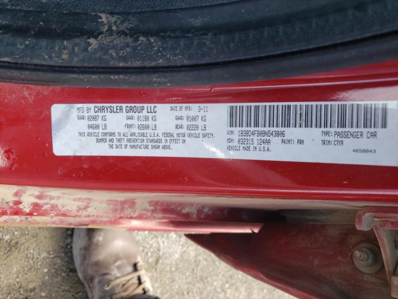Photo 10 from auction – 2011 DODGE AVENGER EX with VIN 1B3BD4FB0BN543806