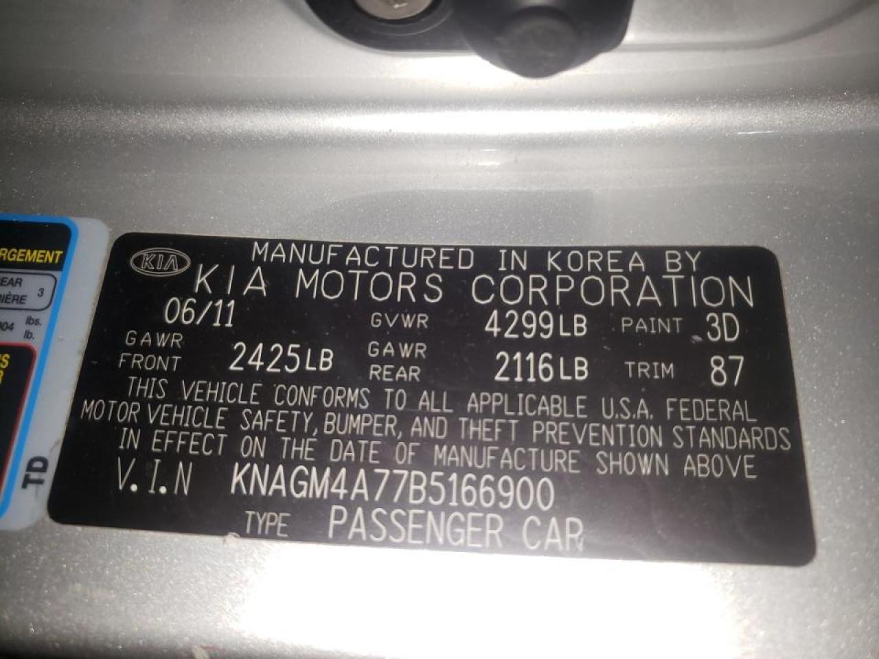 Photo 10 from auction – 2011 KIA OPTIMA LX with VIN KNAGM4A77B5166900