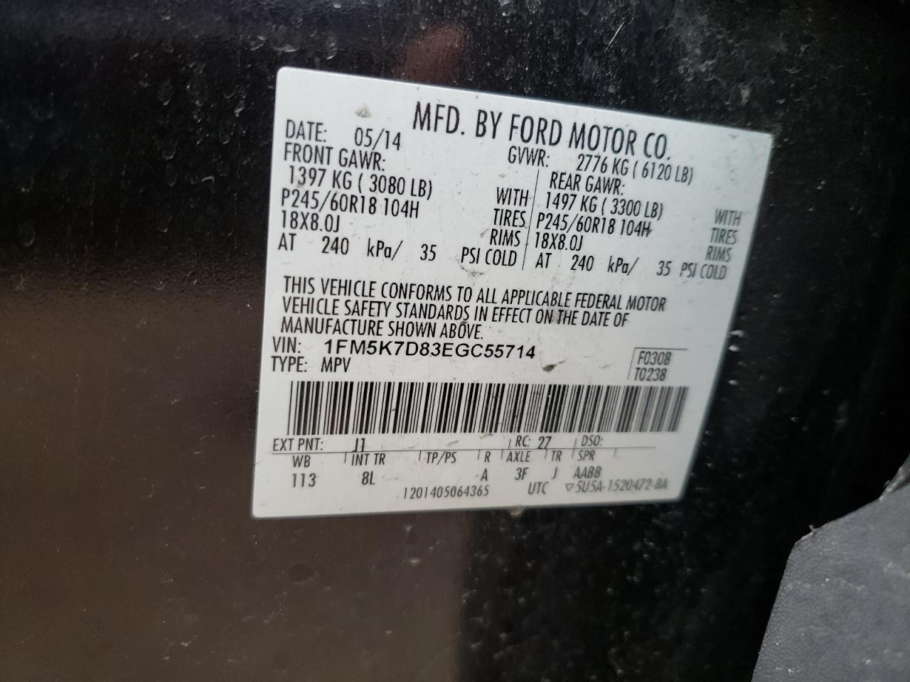 Photo 10 from auction – 2014 FORD EXPLORER X with VIN 1FM5K7D83EGC55714