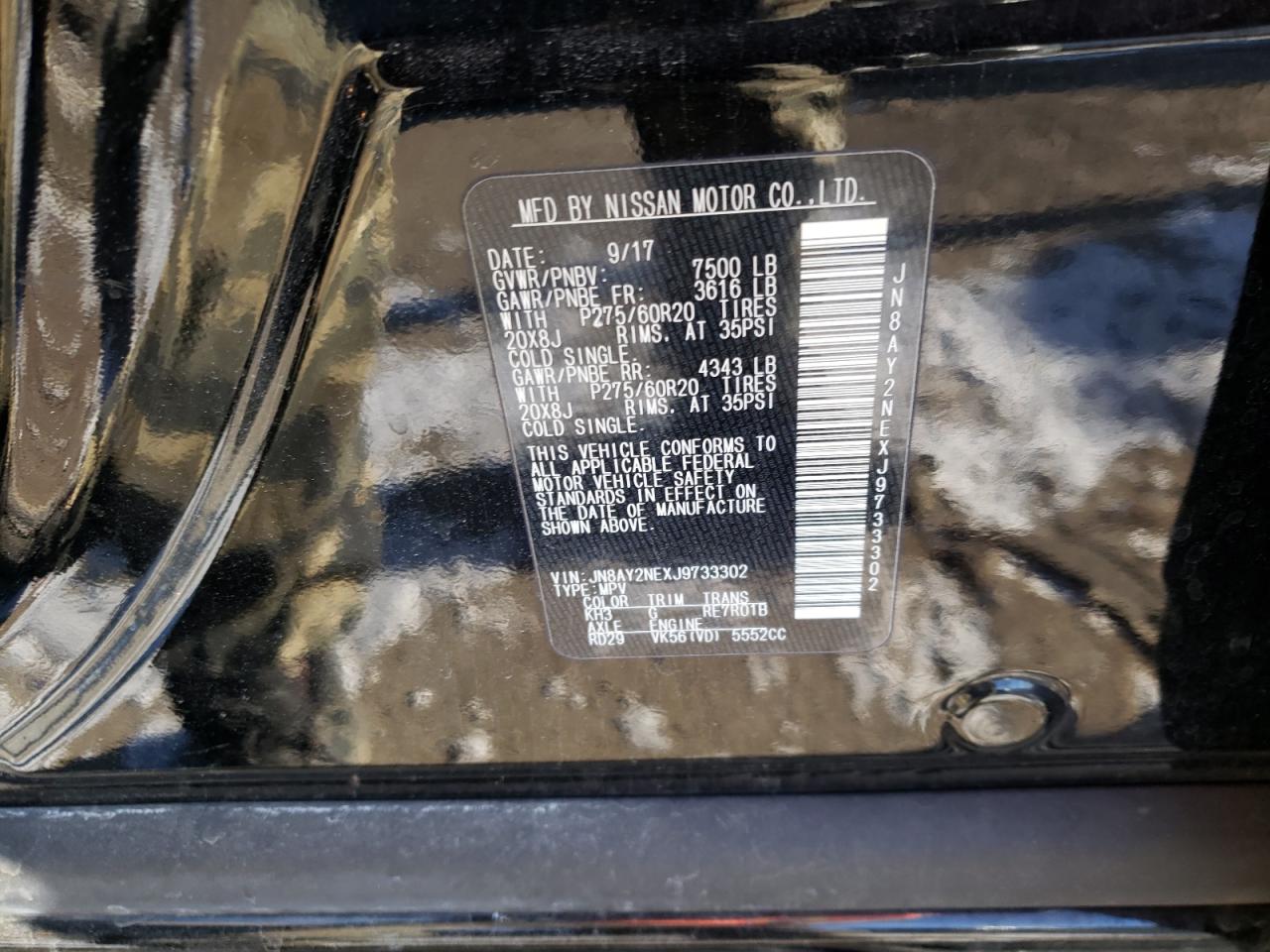 Photo 10 from auction – 2018 NISSAN ARMADA PLA with VIN JN8AY2NEXJ9733302