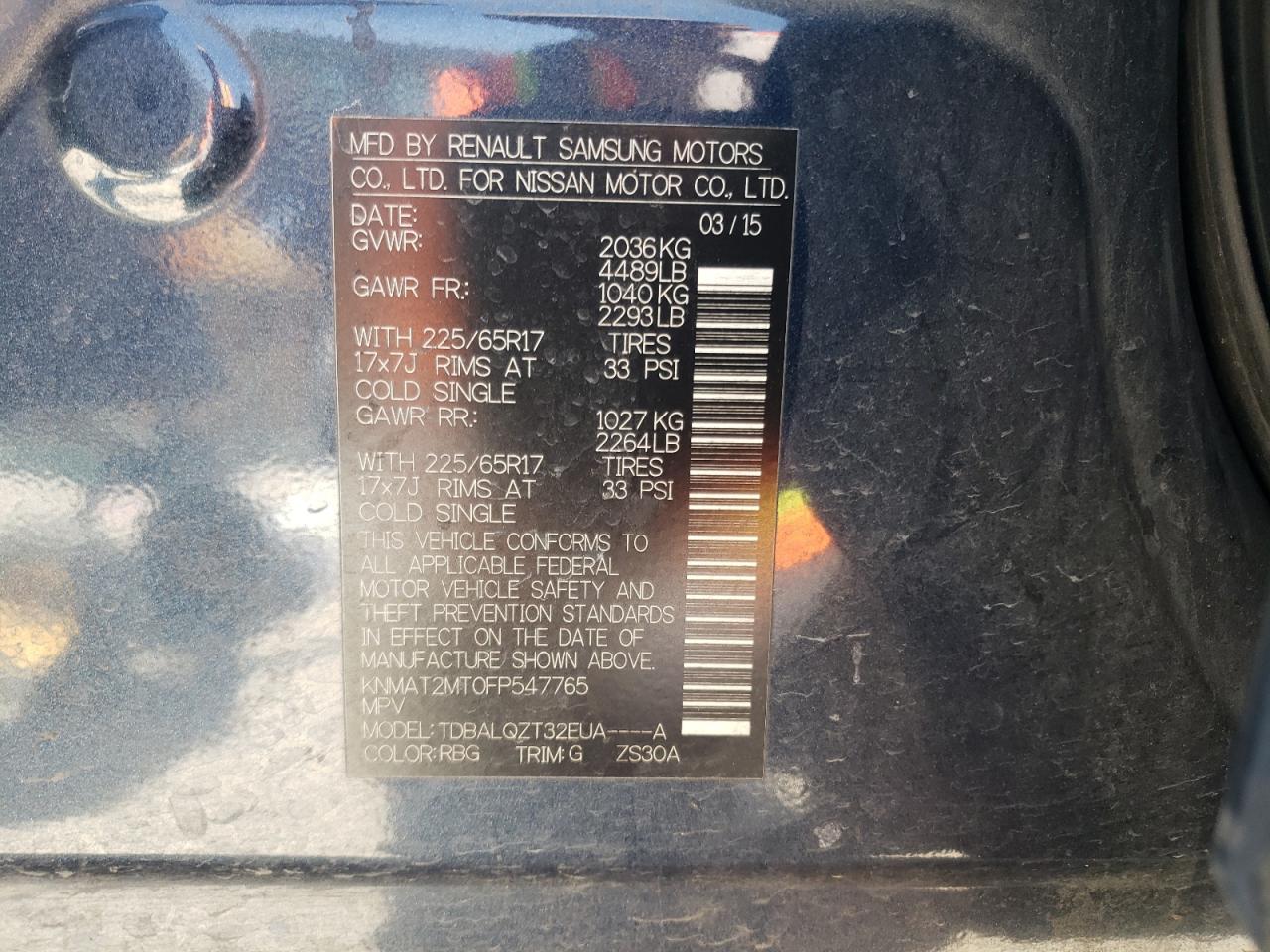 Photo 10 from auction – 2015 NISSAN ROGUE S with VIN KNMAT2MT0FP547765