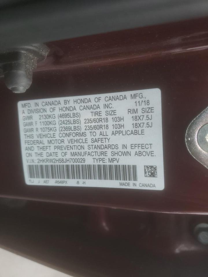 Photo 10 from auction – 2018 HONDA CR-V EX with VIN 2HKRW2H58JH700029