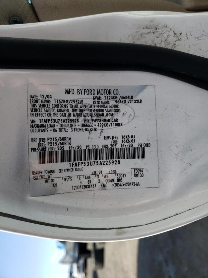 Photo 10 from auction – 2005 FORD TAURUS SE with VIN 1FAFP53U75A225928