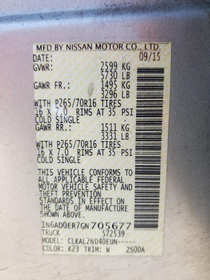 Photo 10 from auction – 2016 NISSAN FRONTIER S with VIN 1N6AD0ER7GN705677