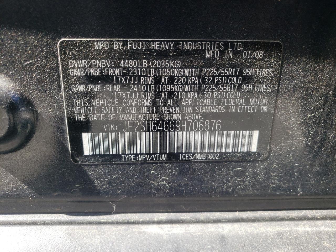 Photo 10 from auction – 2009 SUBARU FORESTER 2 with VIN JF2SH64669H706876