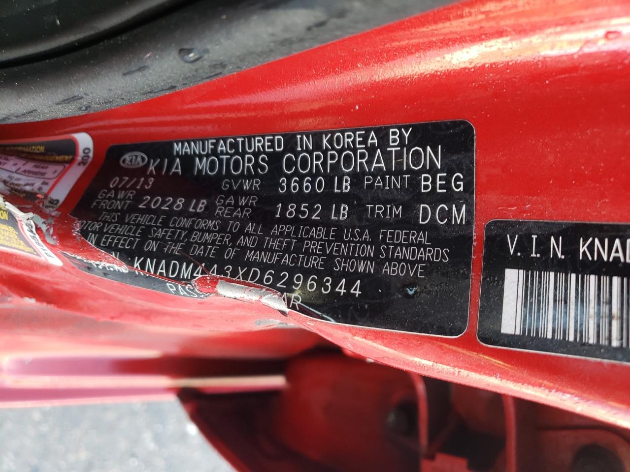 Photo 10 from auction – 2013 KIA RIO LX with VIN KNADM4A3XD6296344