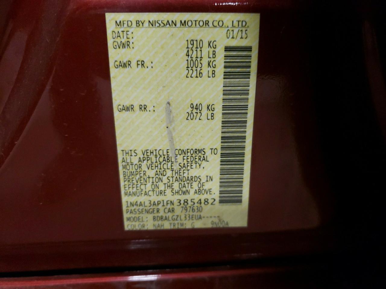 Photo 10 from auction – 2015 NISSAN ALTIMA 2.5 with VIN 1N4AL3AP1FN385482