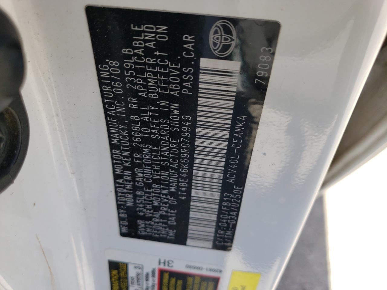 Photo 10 from auction – 2009 TOYOTA CAMRY BASE with VIN 4T4BE46K69R079949
